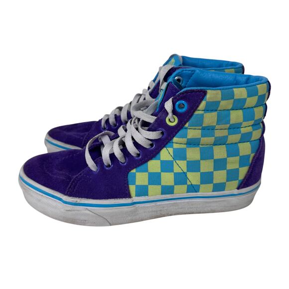 Vans Old Skool Checkers‎ Hi-Top Sneakers Shoes Womens US 6.5 Purple White 500714 - Picture 2 of 14
